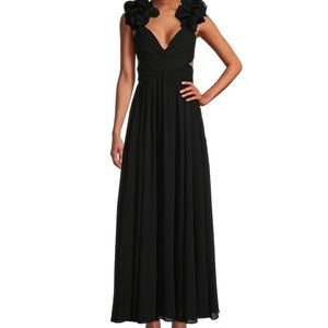 Manila Rosette Sleeveless V-Neck A-Line Maxi Dress Black, size 16